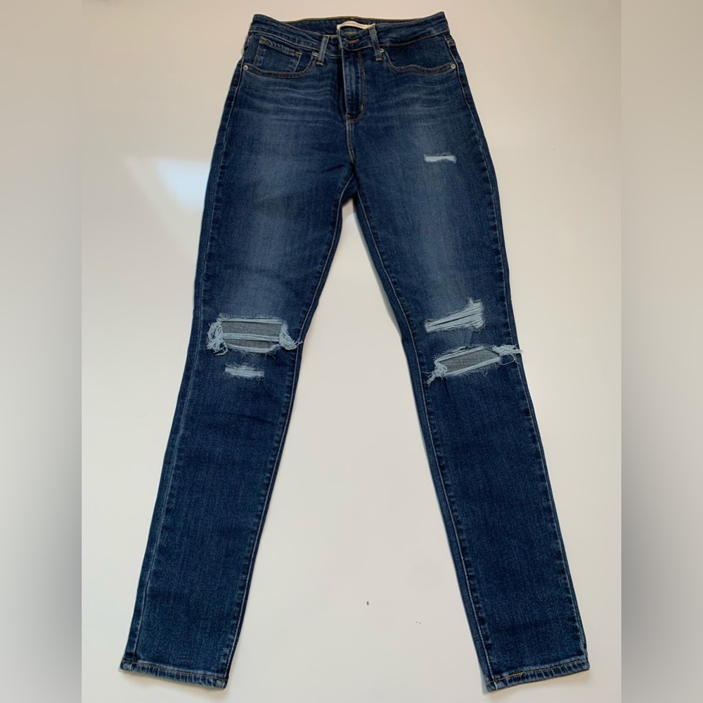 Levi's Premium 721 High Rise Skinny Jeans in Rugged Indigo‎ Distressed Size 28